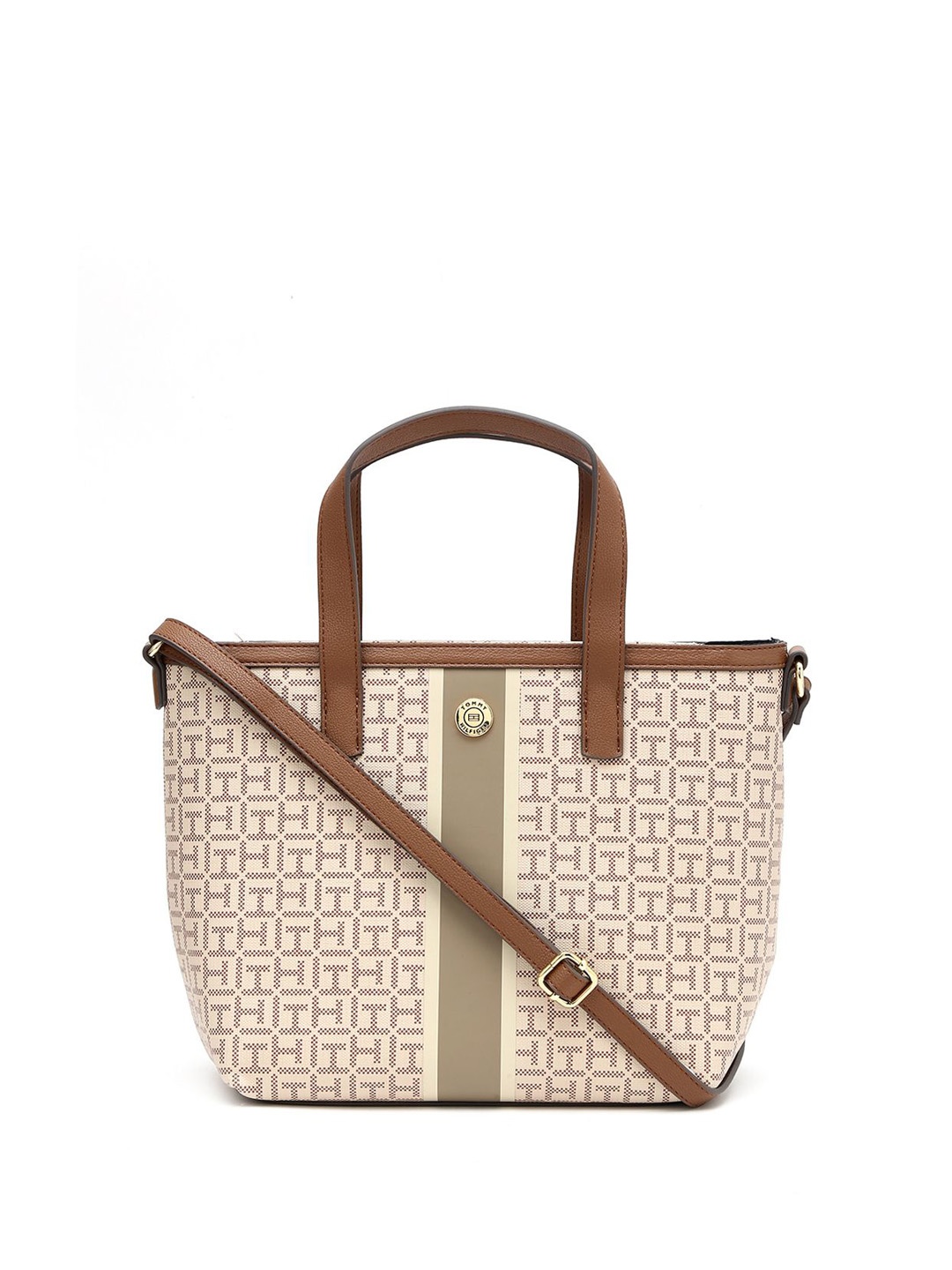 

Tommy Hilfiger Animal PU Structured Sling Bag with Cut Work, Beige
