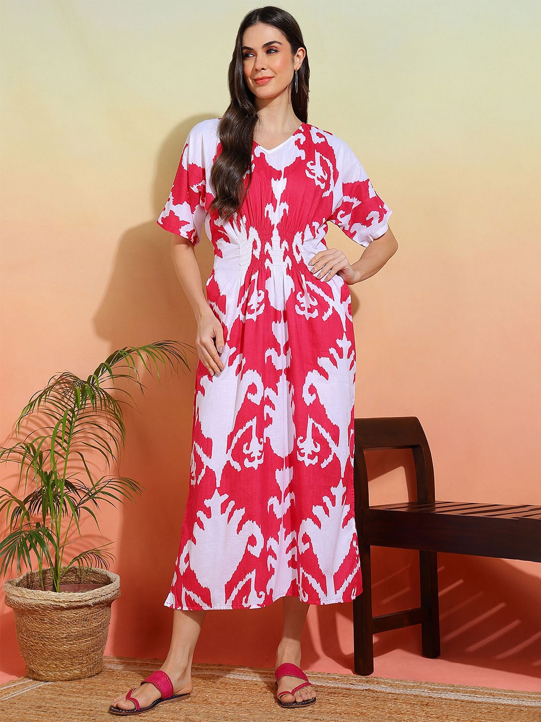 

Label Ceres Printed Pure Cotton Maxi Kaftan Dress, Pink
