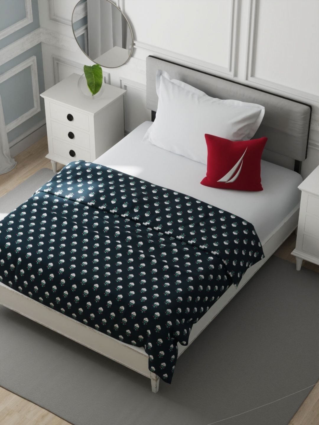 

Nautica Blue & White Floral AC Room 120 GSM Single Bed Dohar