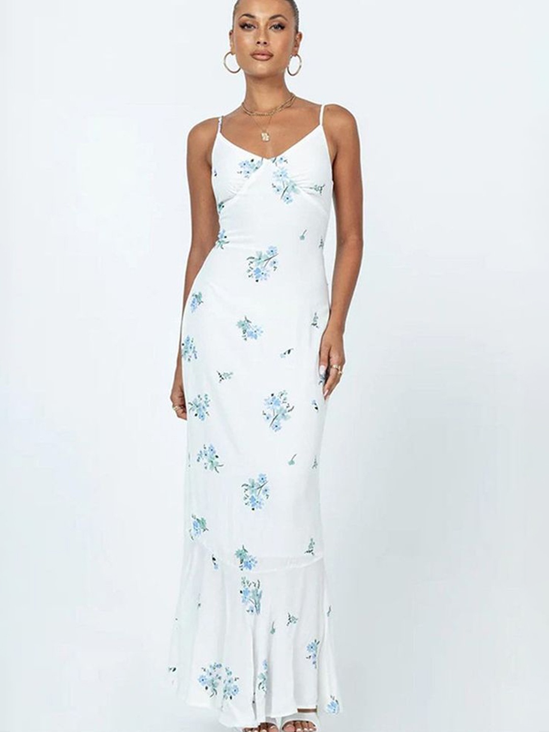 

LULU & SKY Women Floral Printed Shoulder Straps Maxi Dress, White