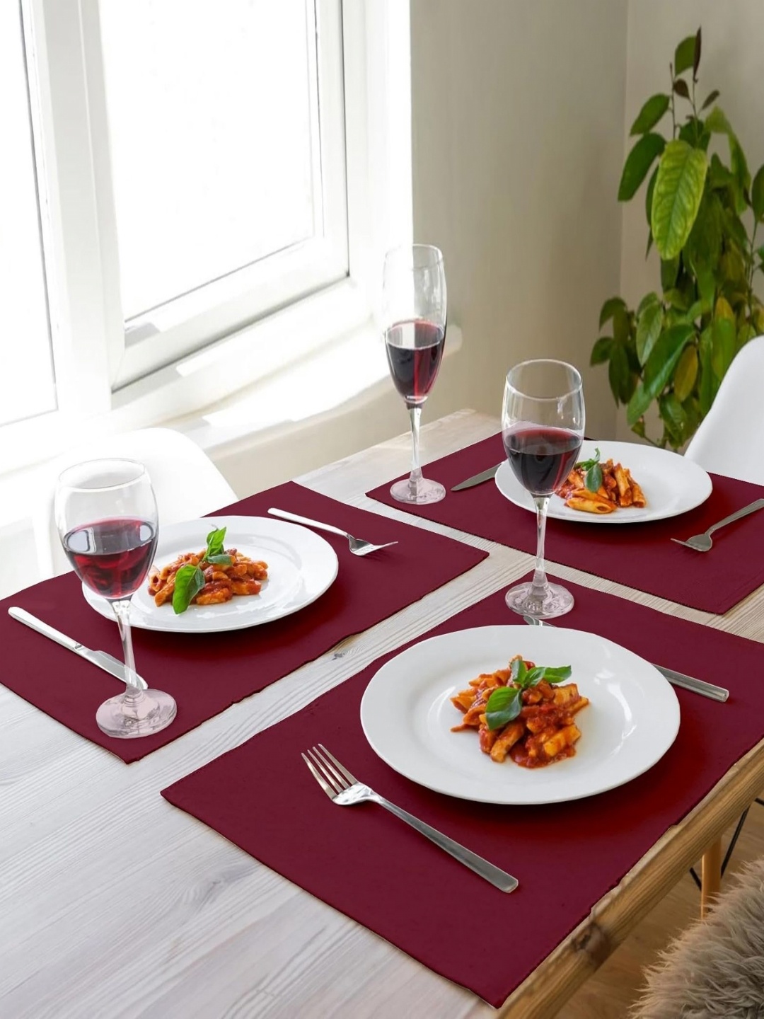 

Lushomes Maroon 4 Pieces Ribbed Cotton Table Placemats