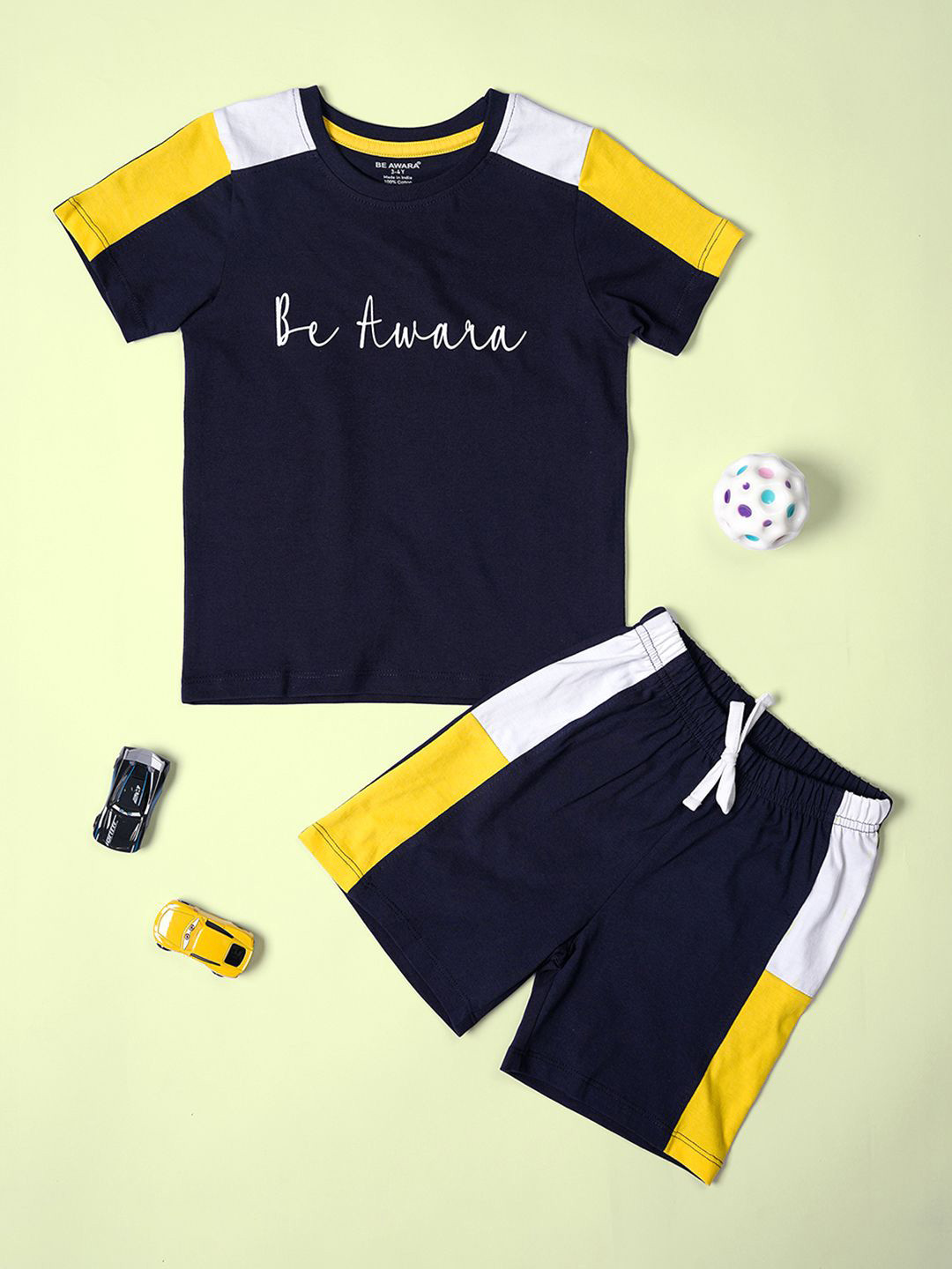 

BE AWARA Boys Colourblocked T-shirt with Shorts, Navy blue