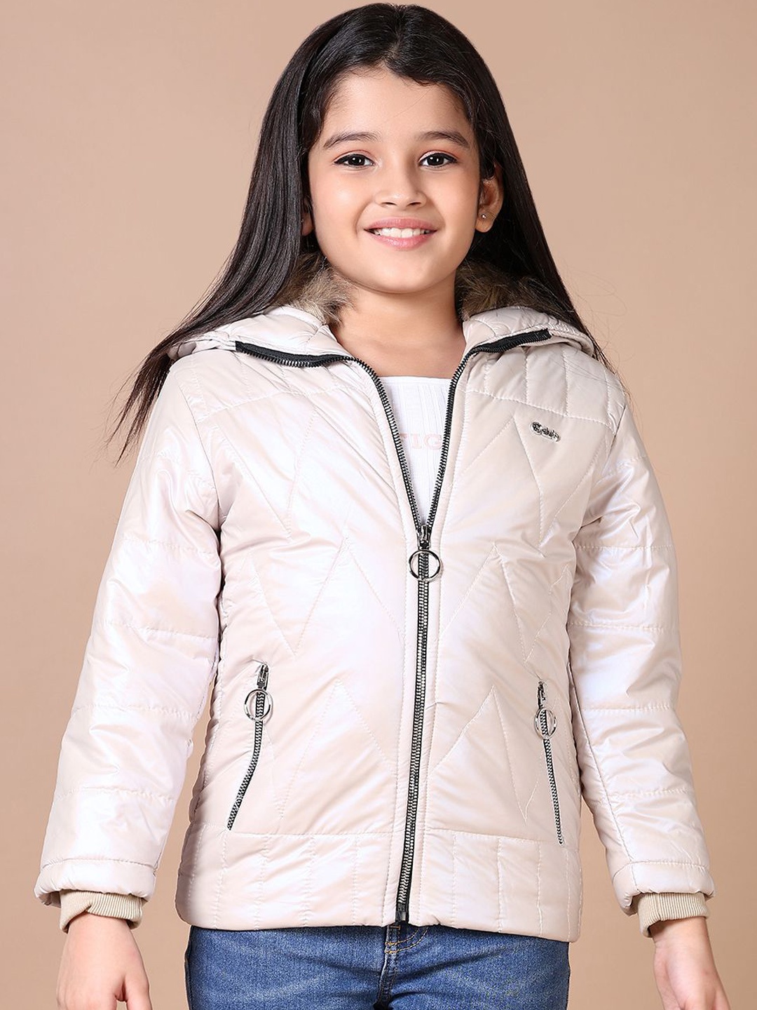 

V-Mart Girls Geometric Quilted Jacket, Green