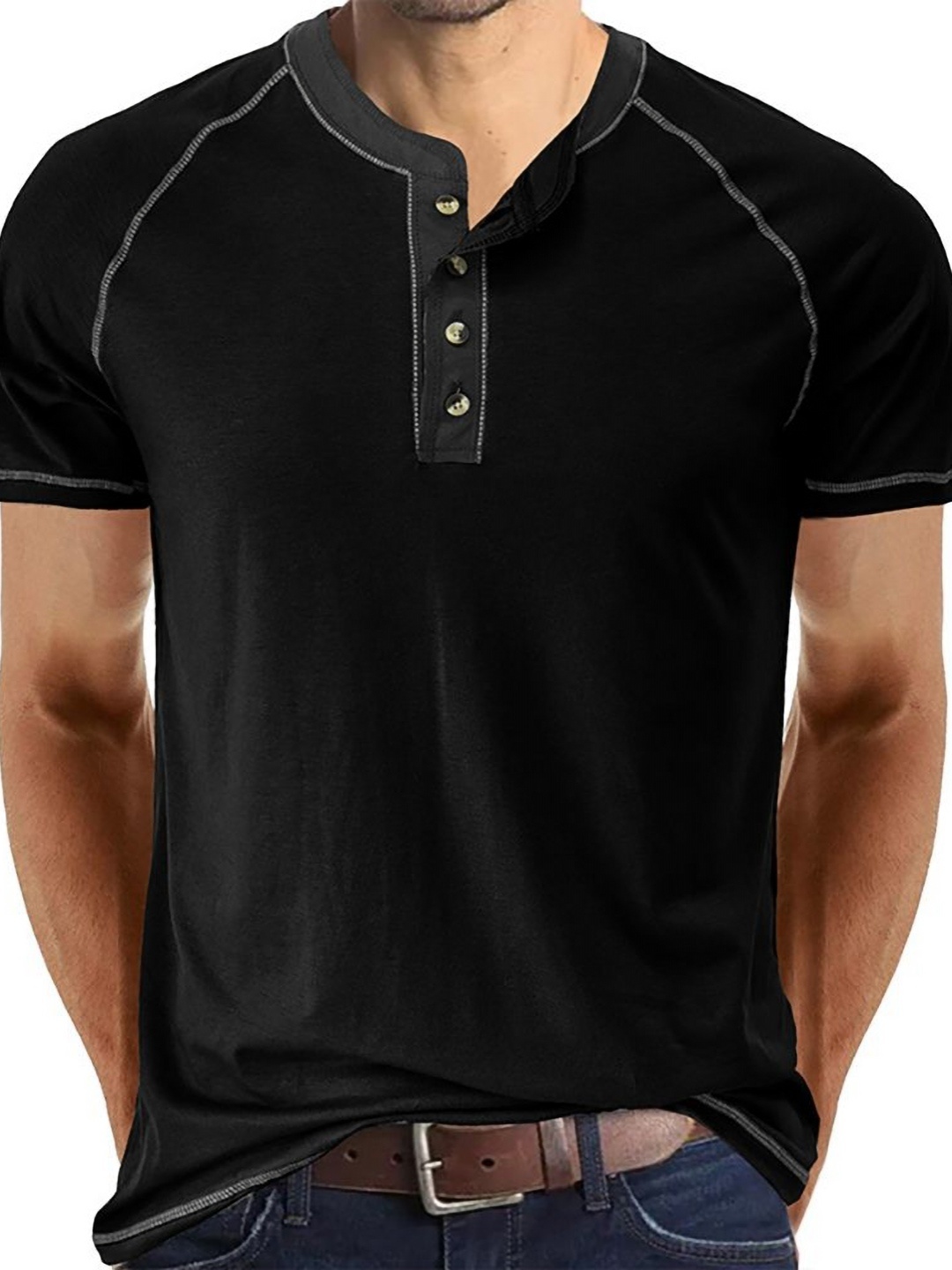 

StyleCast x Revolte Men Solid Mandarin Collar Cotton T-shirt, Black