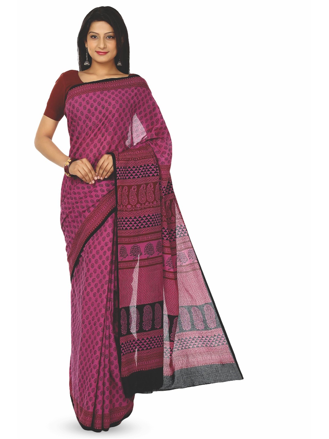 

Kalakari India Floral Pure Cotton Bagh Saree, Maroon