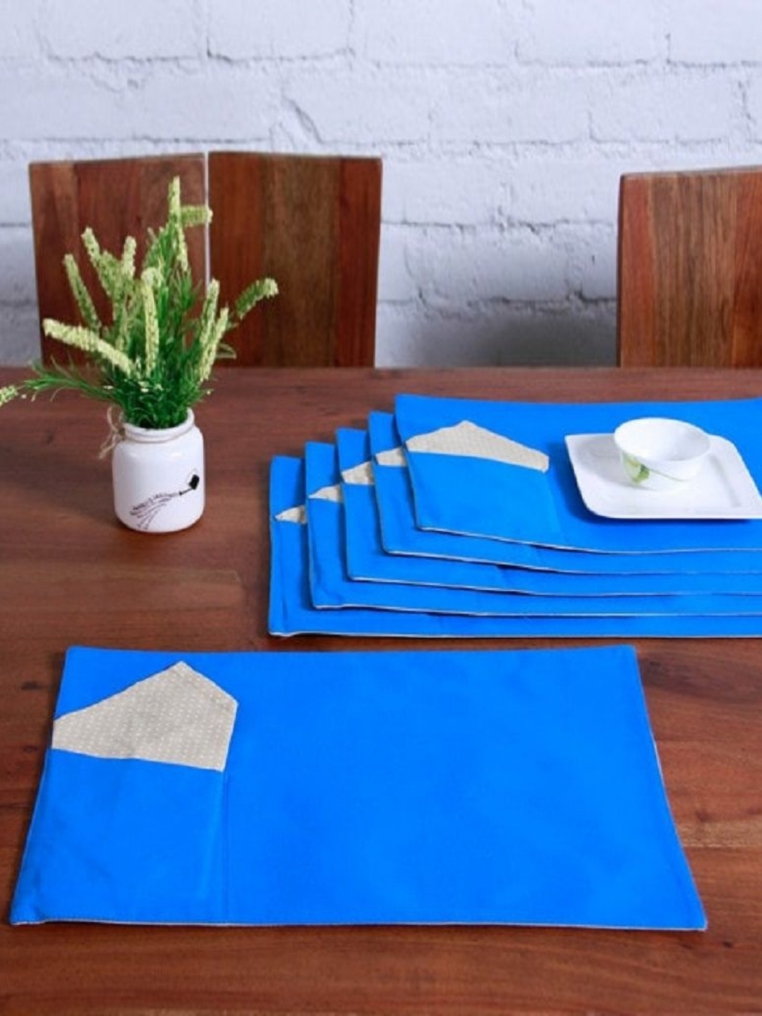 

Lushomes Blue & Beige 12 Pieces Printed Cotton Table Placemats & Napkins