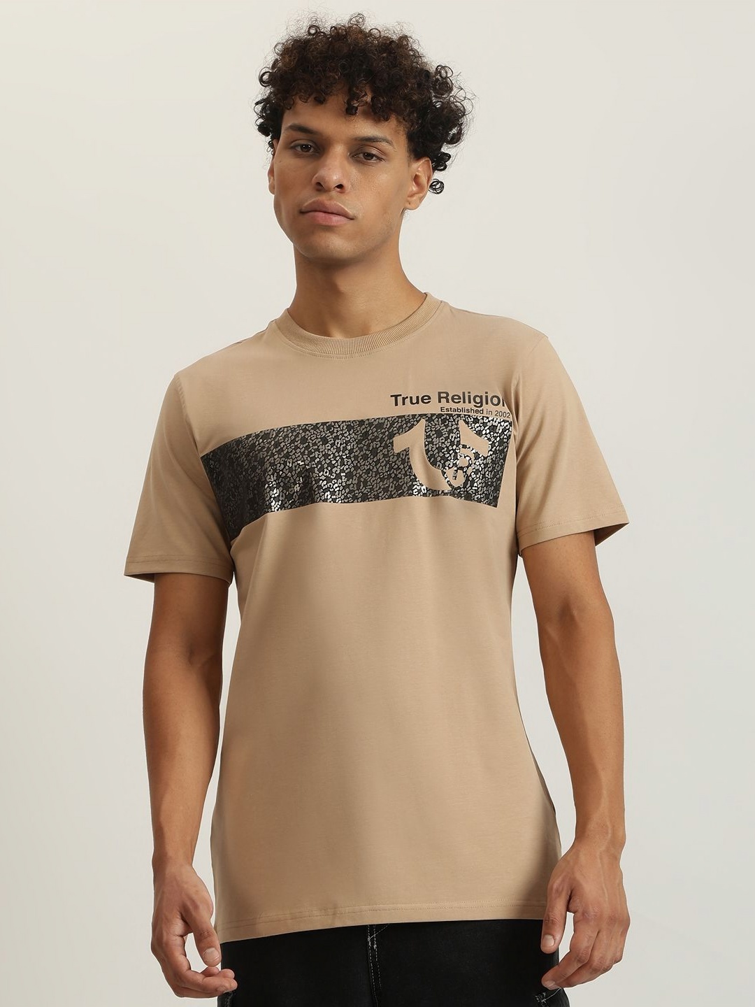 

True Religion Men Biker Printed Extended Sleeves T-shirt, Beige