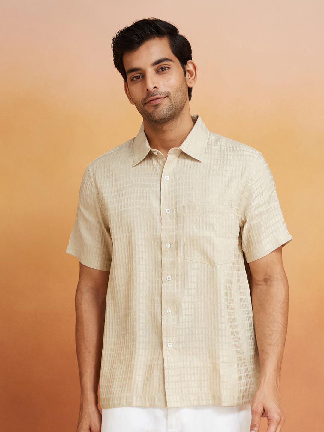

Fabindia Men Opaque Party Shirt, Beige