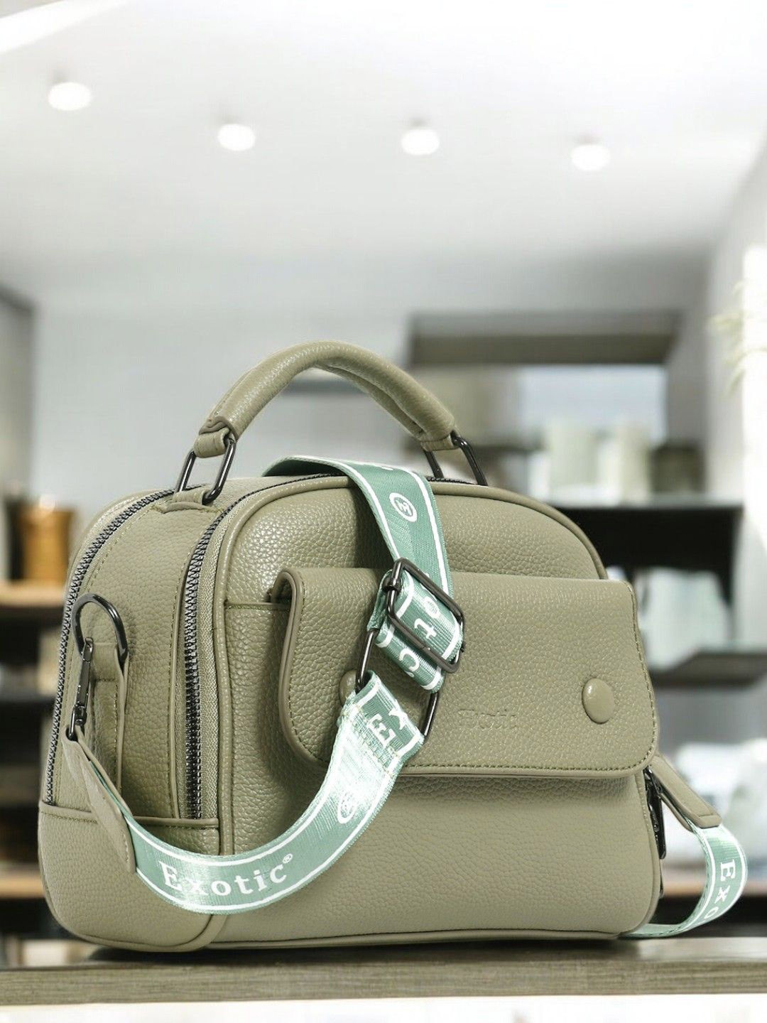 

Exotic Textured Half Moon Sling Bag, Green