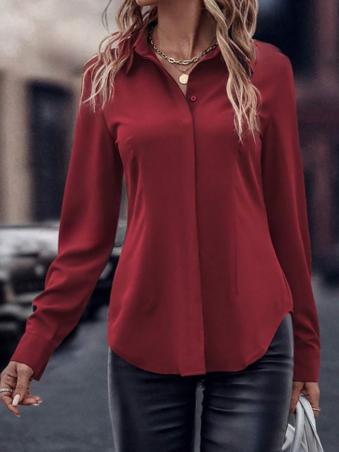 

StyleCast Women Classic Opaque Casual Shirt, Maroon