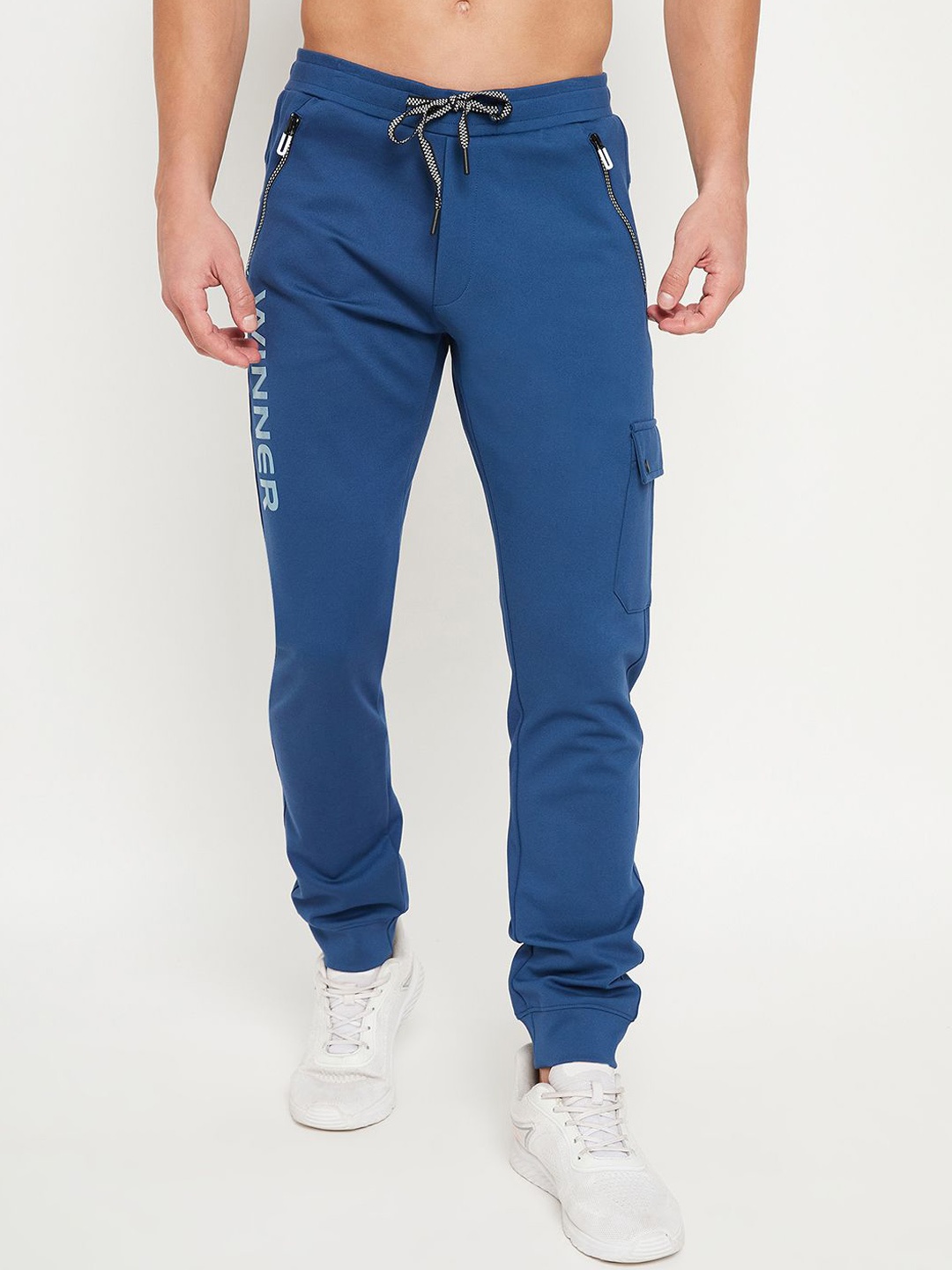 

Promount Men Printed Cotton Zipper Pockets Joggers, Blue