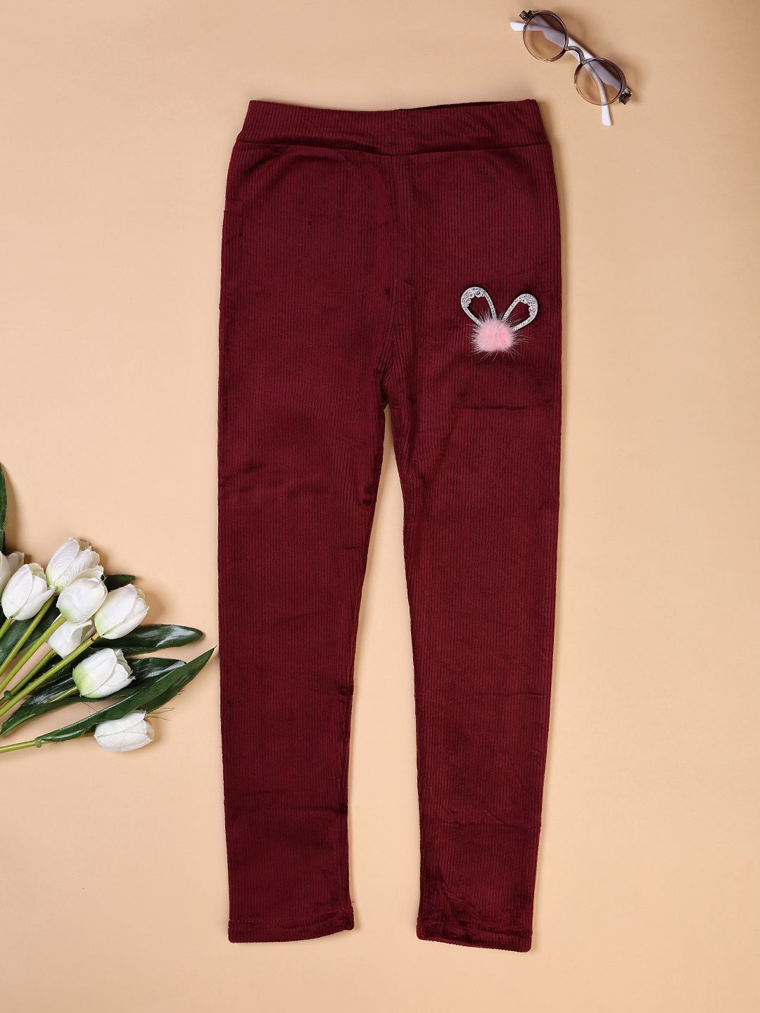 

V-Mart Girls Striped Cotton Ankle Length Leggings, Maroon