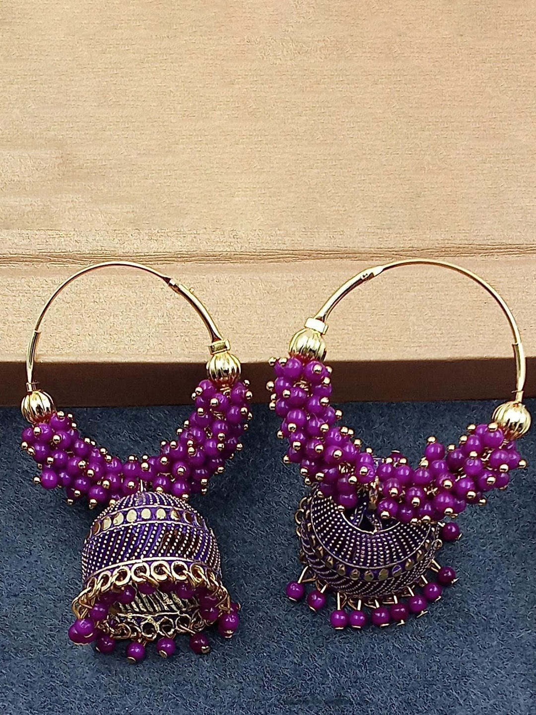 

JMBW INTERNATIONAL Contemporary Jhumkas Earrings, Purple