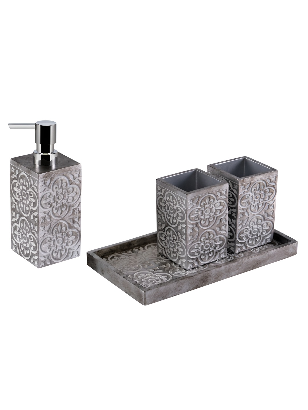 

Freelance Grey 4 piece Floral Polyresin Bath Accessories Set