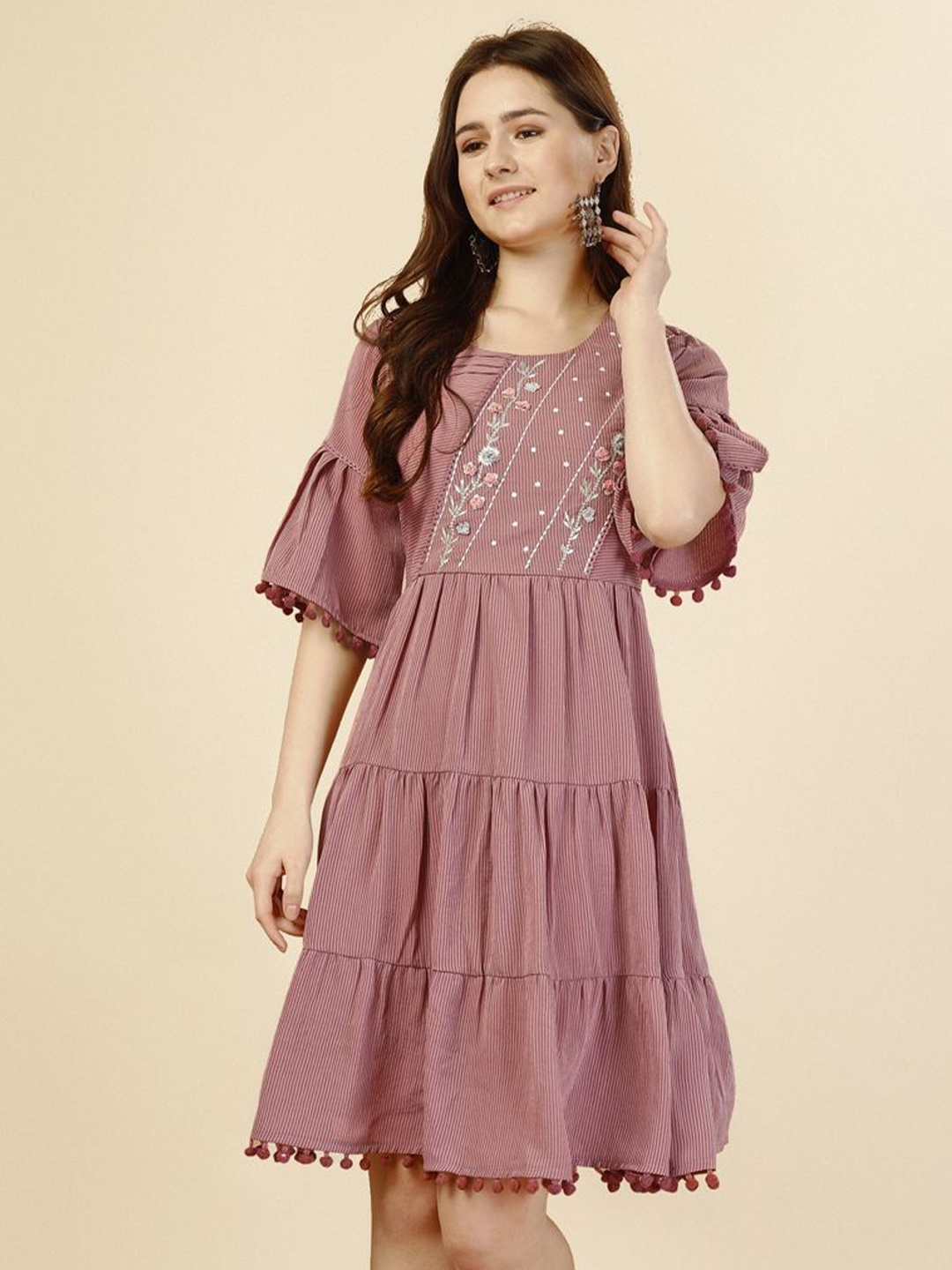 

all about you Embellished Embroidered Georgette Fit & Flare Dress, Pink