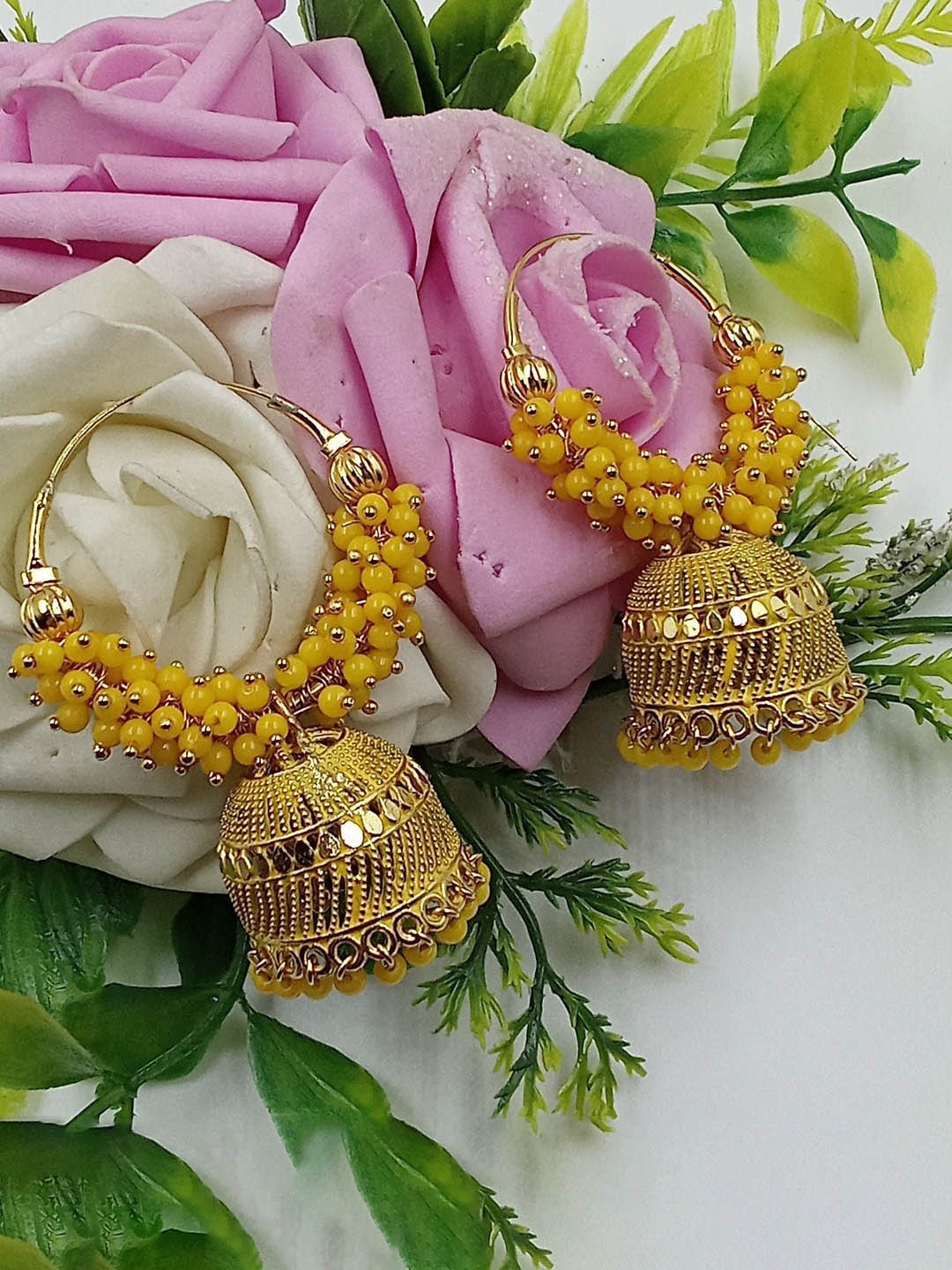 

JMBW INTERNATIONAL Contemporary Jhumkas Earrings, Yellow
