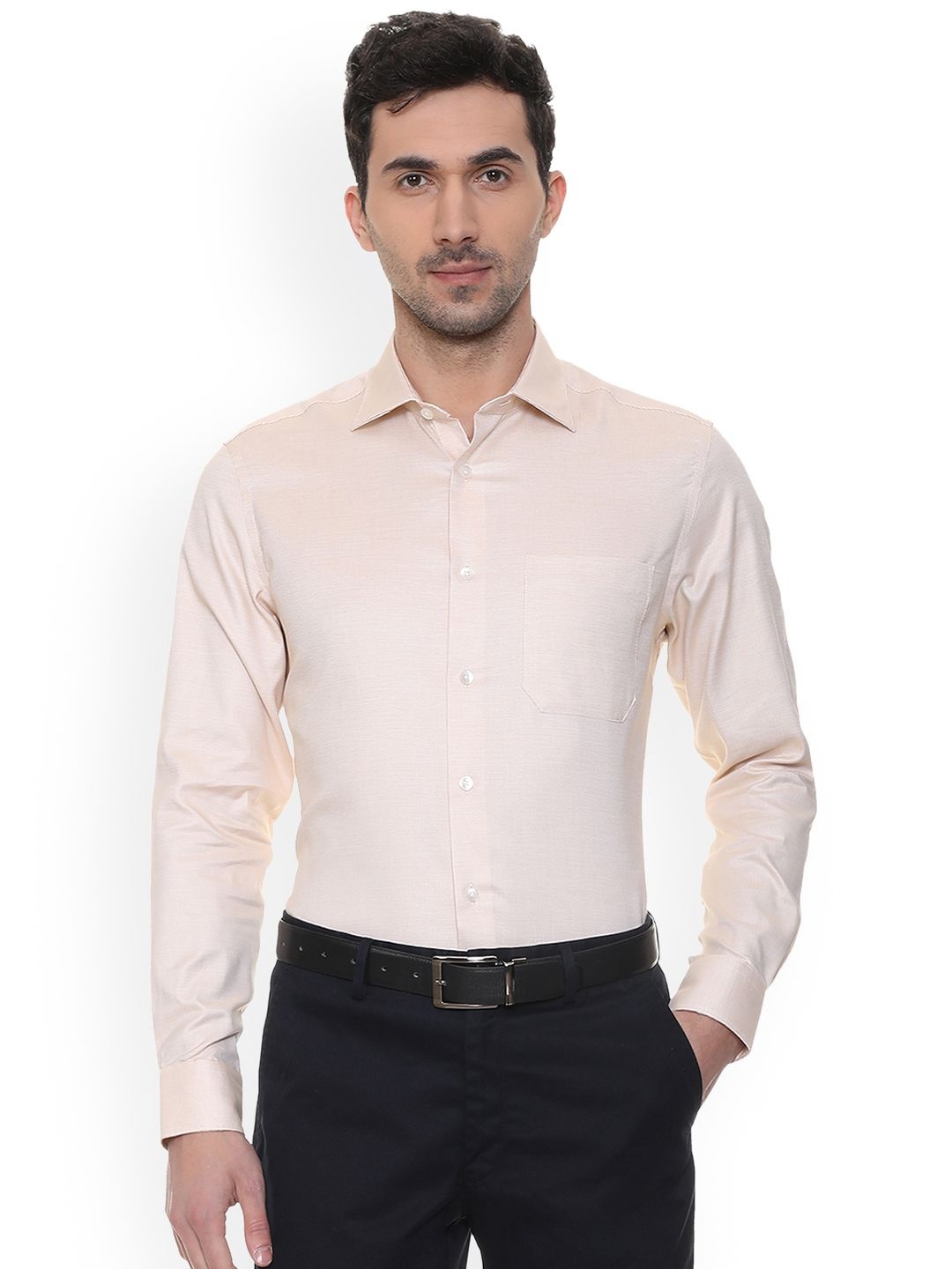 

Louis Philippe Permapress Men Beige Regular Fit Self Design Formal Shirt
