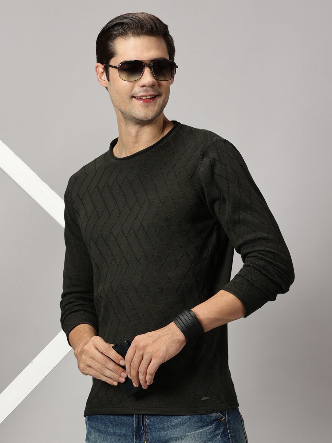 

BLACK BUCK Textured Knit Roll Neck Sweater, Olive