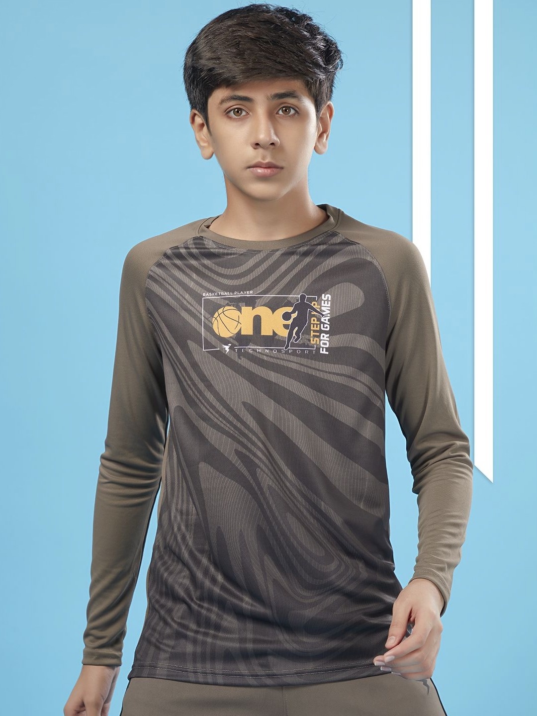 

Technosport Boys Typography Printed UPF50 Slim Fit T-shirt, Grey