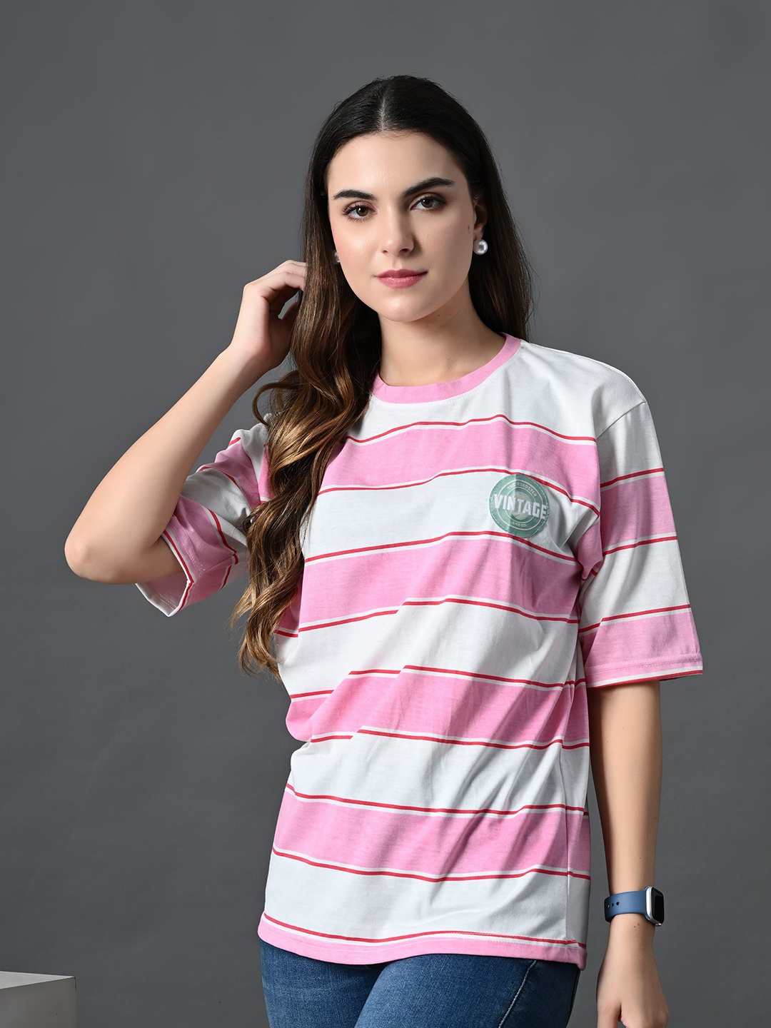 

The Roadster Lifestyle Co Printed Cotton T-shirt, Pink