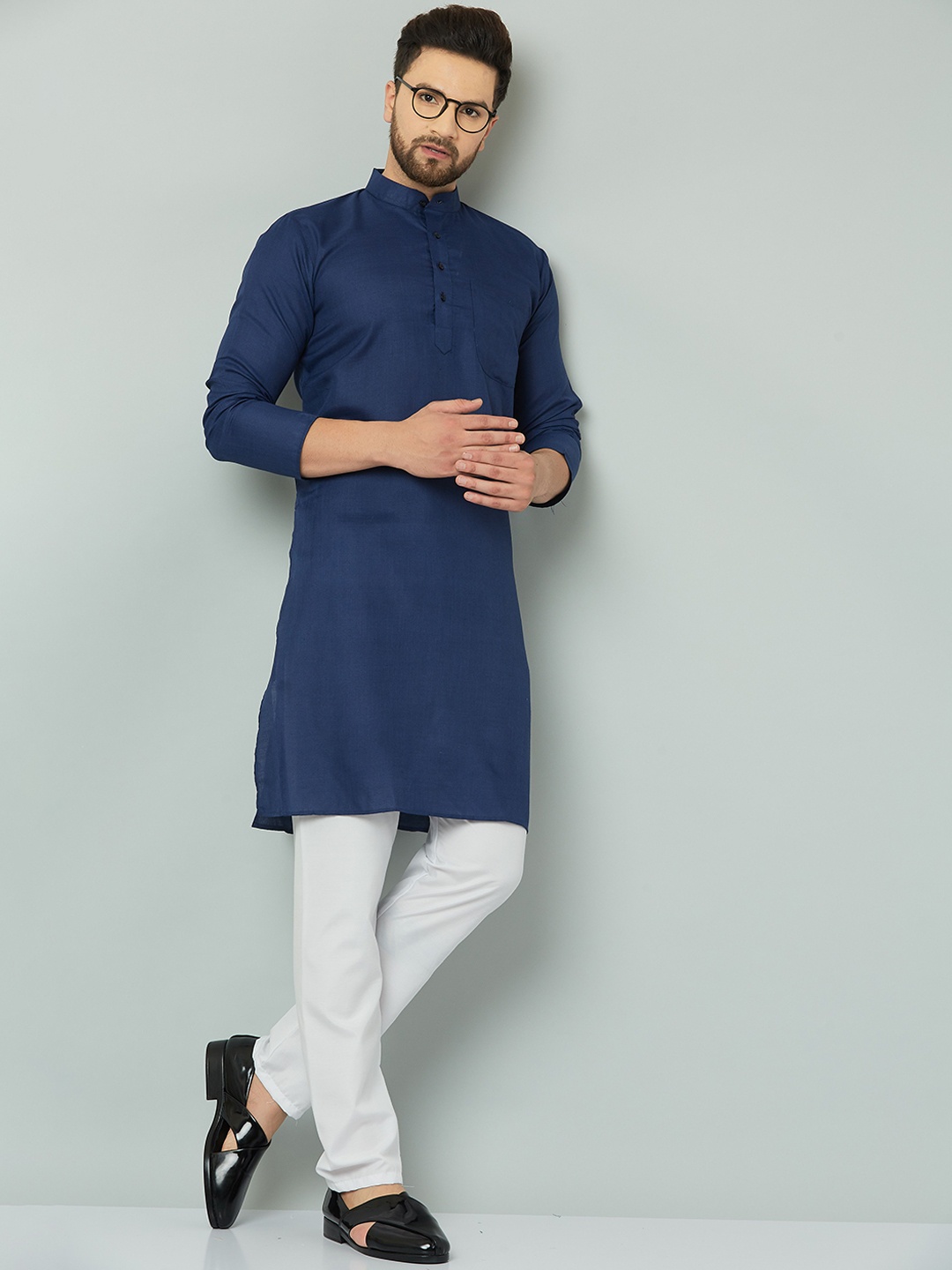 

LEMONX Men Regular Kurta with Pyjamas, Navy blue