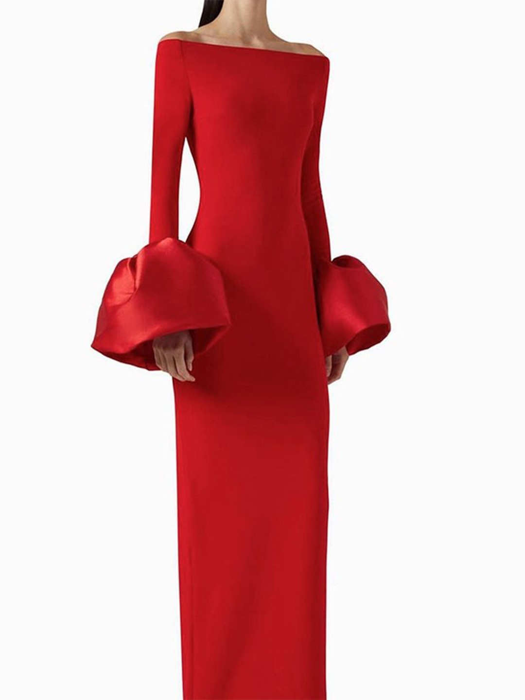 

LULU & SKY Women Off-Shoulder Bell Sleeve Bodycon Dress, Red