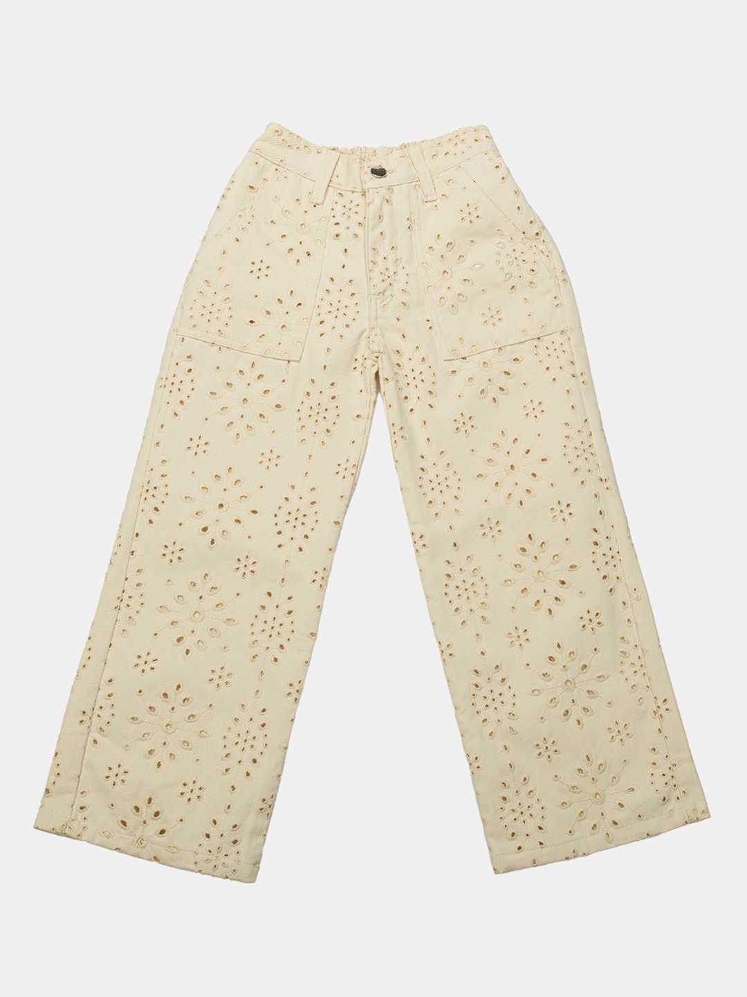 

CHUNMUN Girls Straight Fit Trousers, Beige