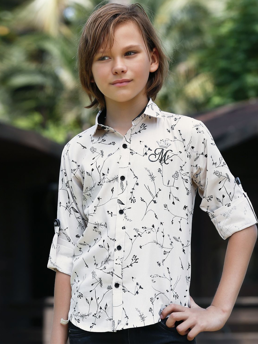 

MashUp Boys Classic Opaque Printed Casual Shirt, Cream