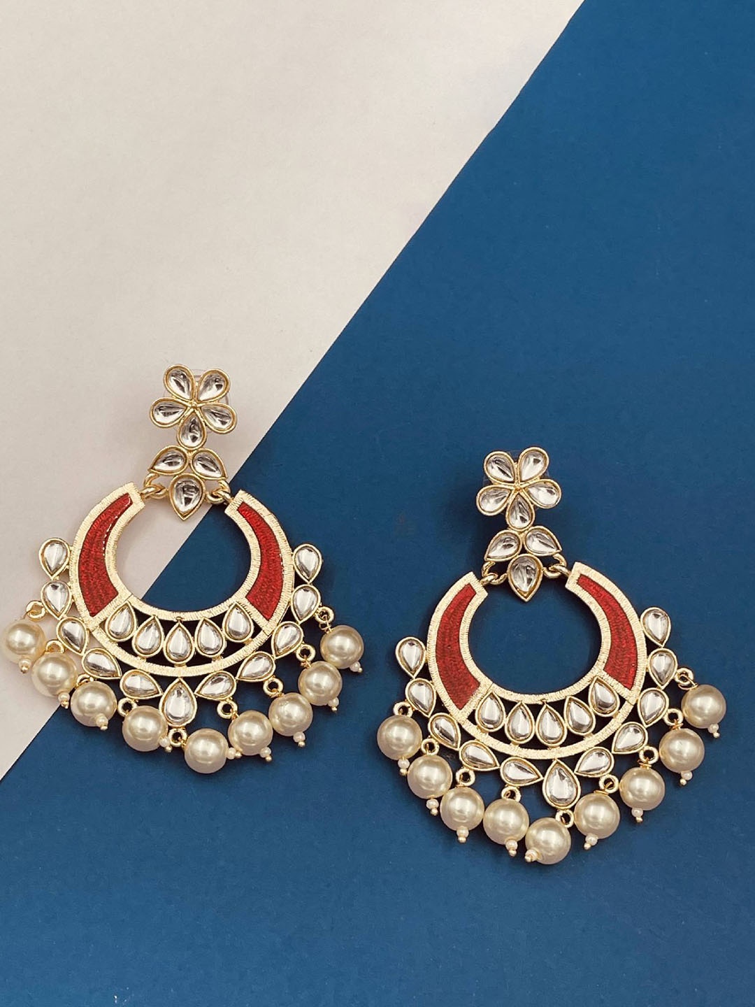 

ZIVOM Floral Chandbalis Earrings, Red
