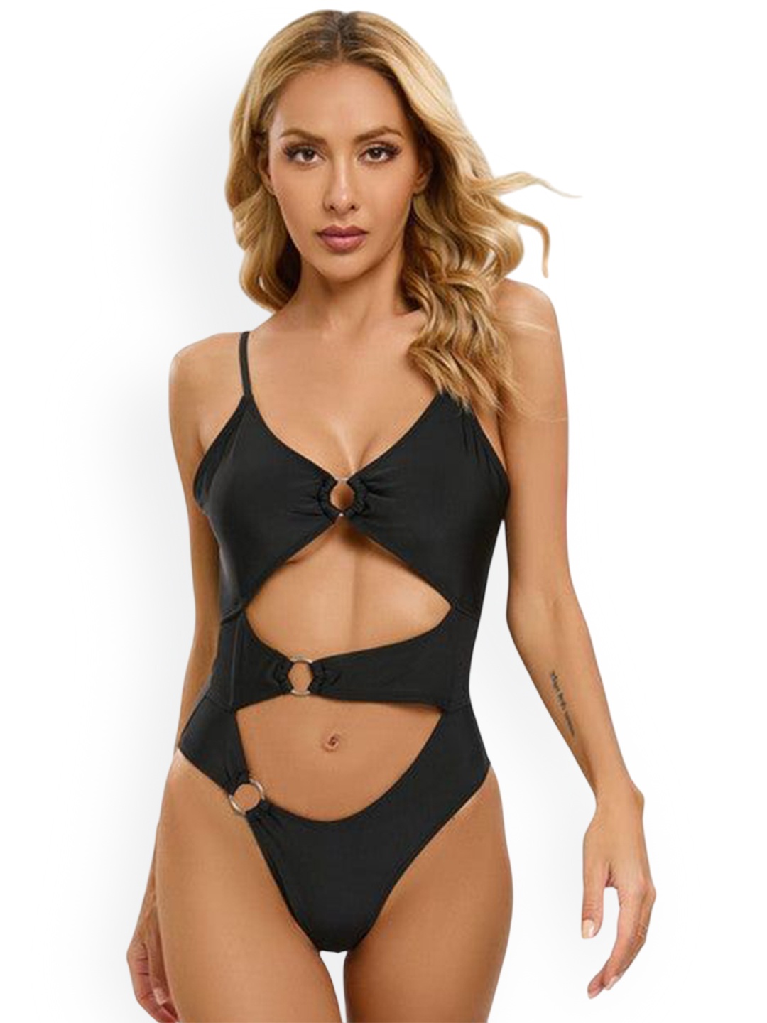 

Plus Curvves Women Shoulder Straps Bodysuit, Black