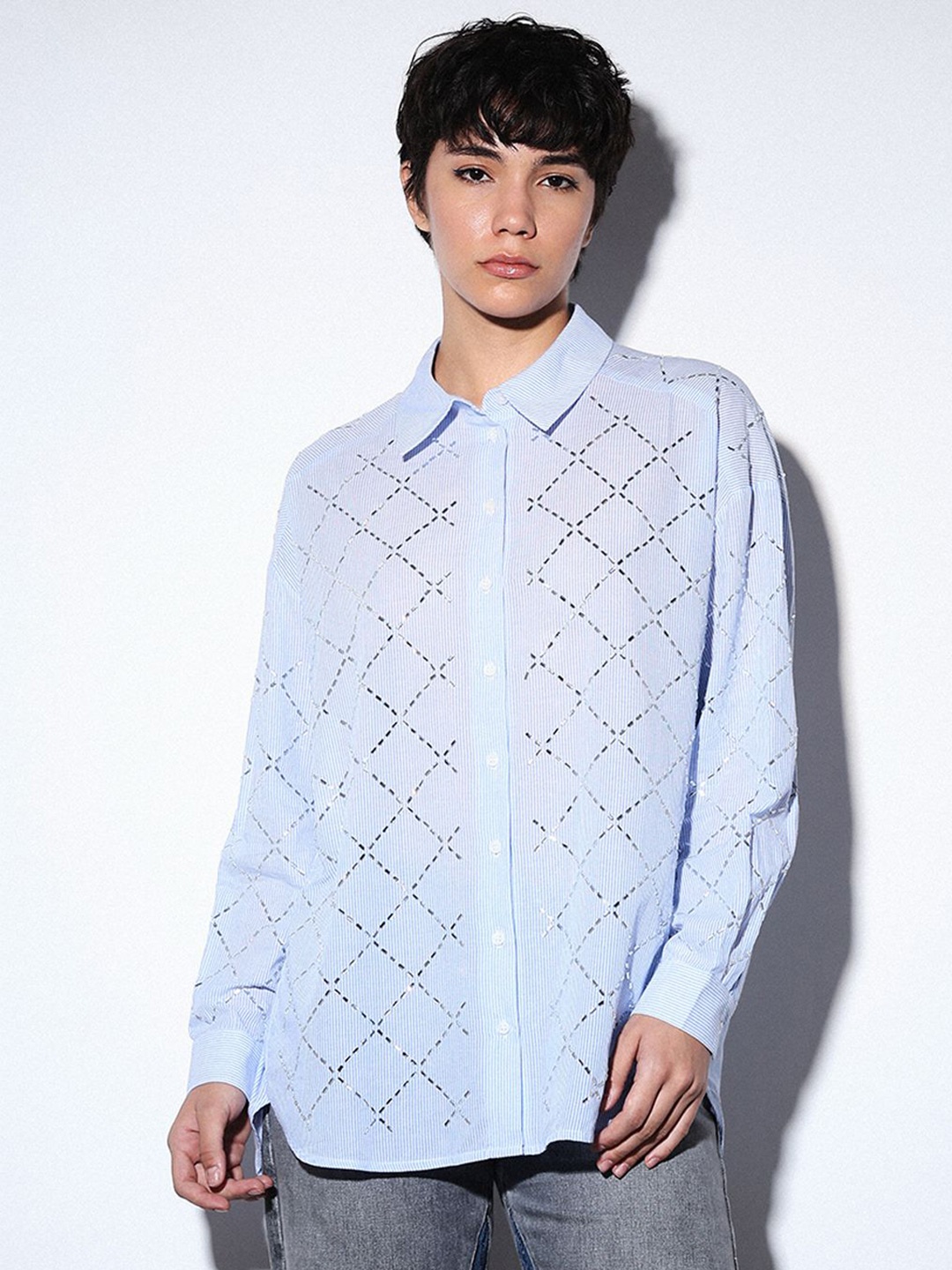 

ONLY Women Opaque Striped Casual Shirt, Blue