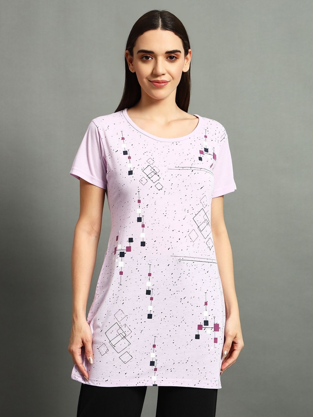 

VERO AMORE Women Printed Pockets T-shirt, Lavender