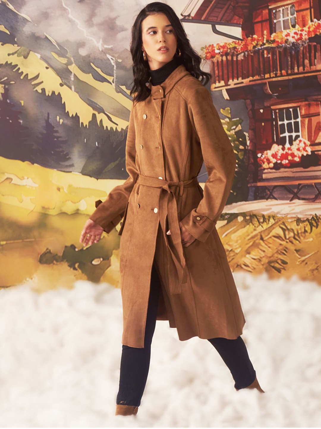 

Lakshita Women Double-Breasted Trench Coat, Tan