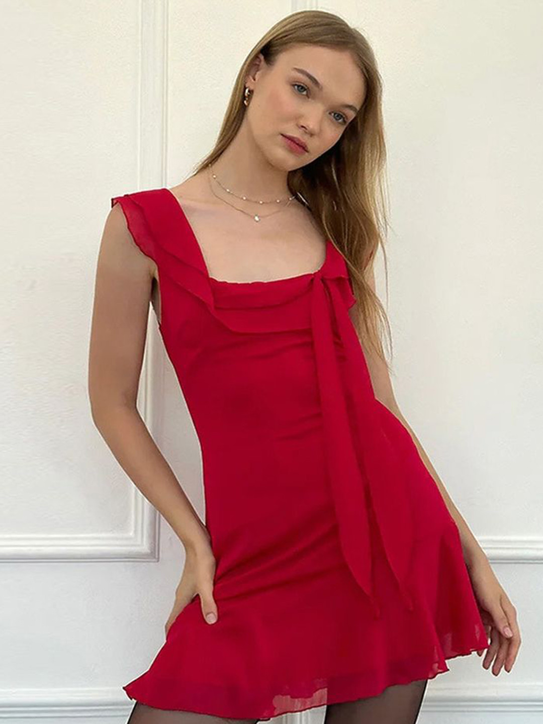 

LULU & SKY Women Square Neck Fit and Flare Mini Dress, Red