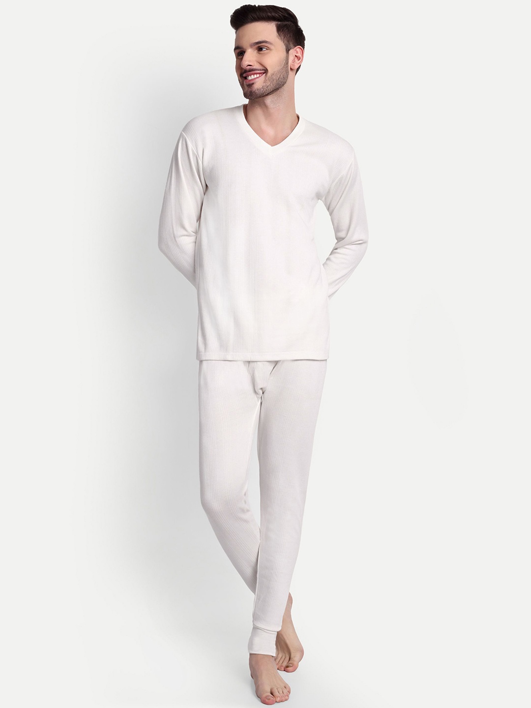 

ZEFFIT Cotton V Neck Thermal Set, Off white