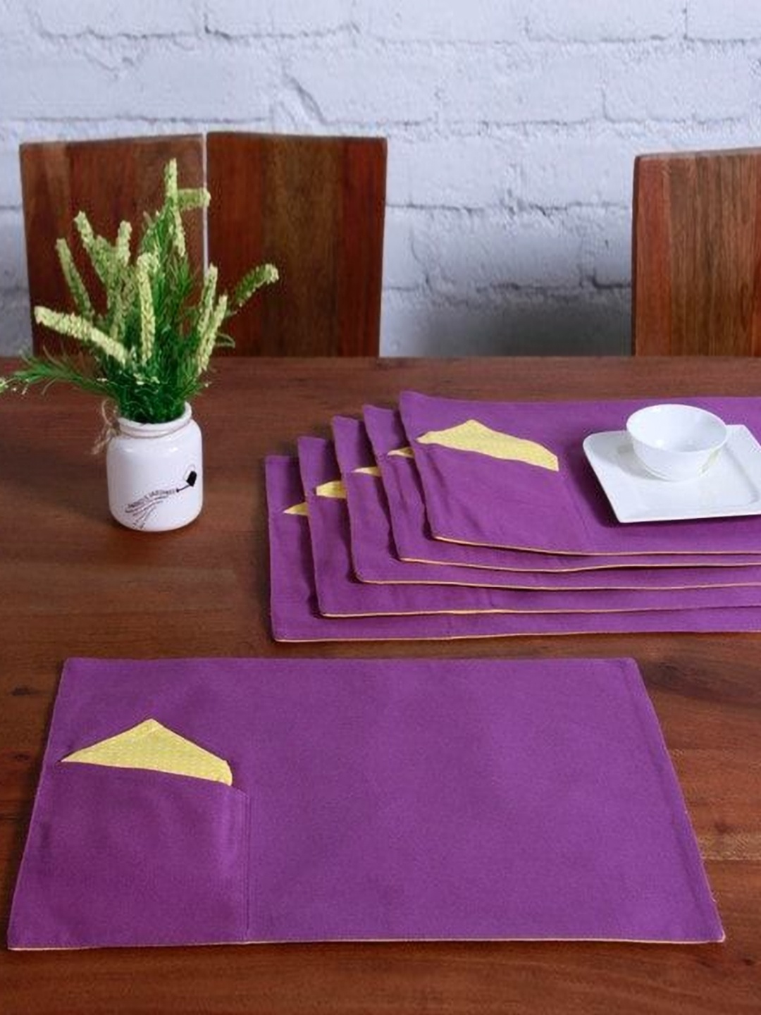 

Lushomes Yellow & Violet 12 Pieces Cotton Table Placemats