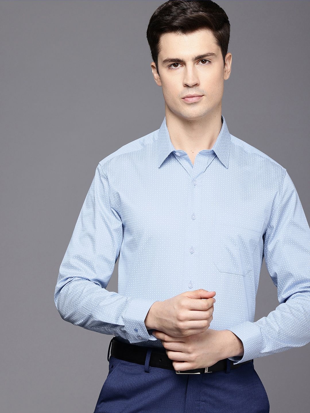 

Louis Philippe Pure Cotton Slim Fit Printed Formal Shirt, Blue