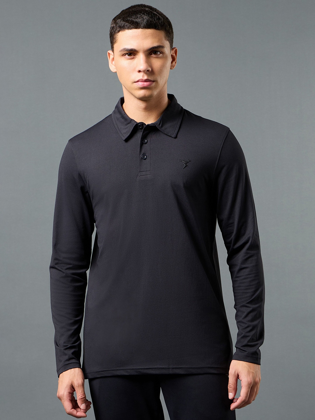 

Technosport Men Polo Collar Antimicrobial Slim Fit T-shirt, Black