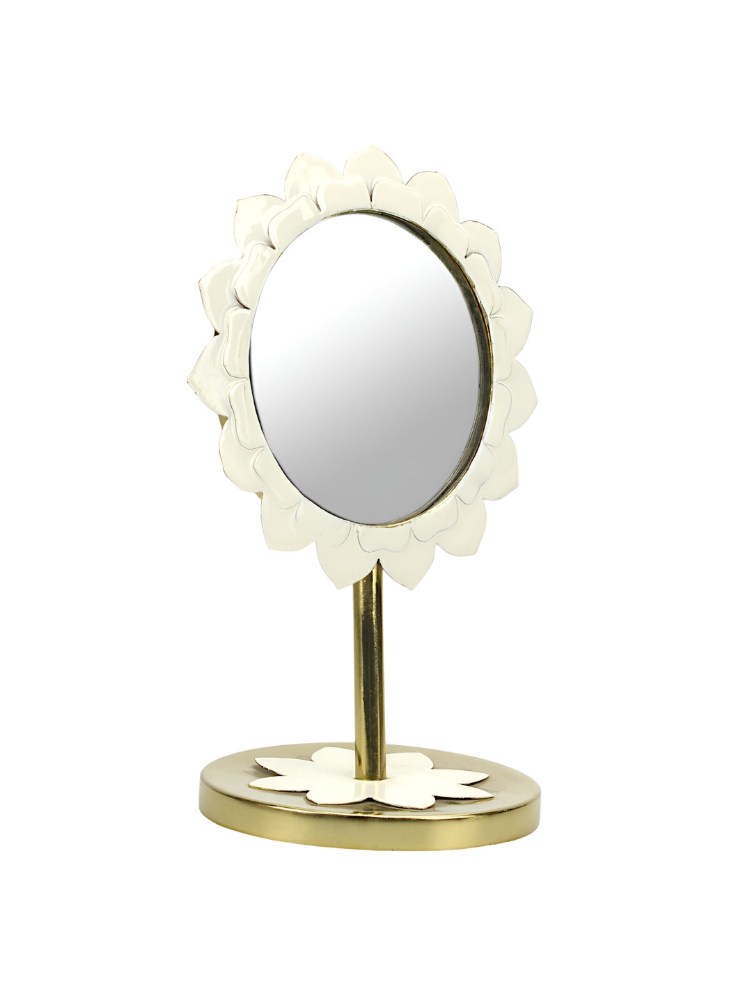 

Hind Decor Flower Shaped Metal Table Top Mirror, Gold