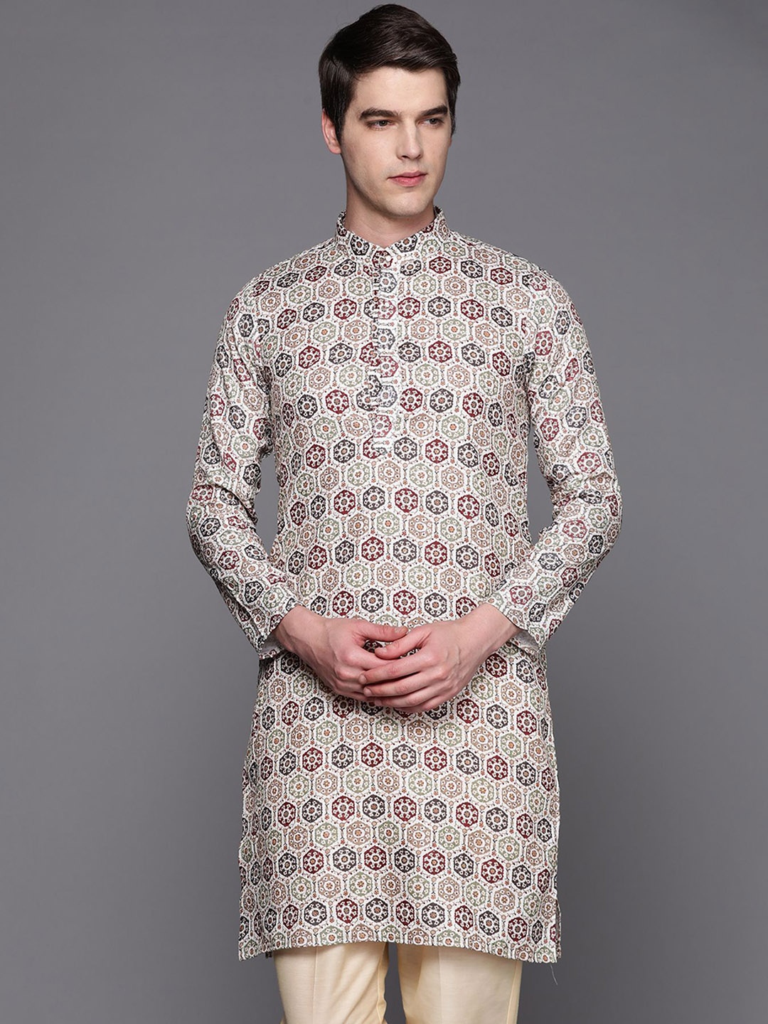 

Anouk Men Ethnic Motifs Printed Kurta, Cream
