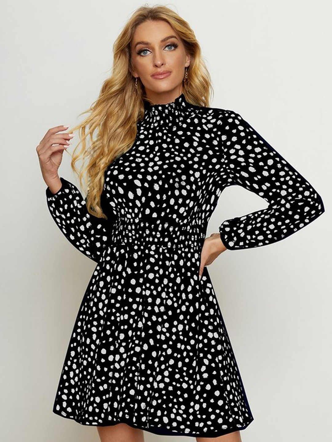 

LULU & SKY Women Fit & Flare High Neck Dress, Black