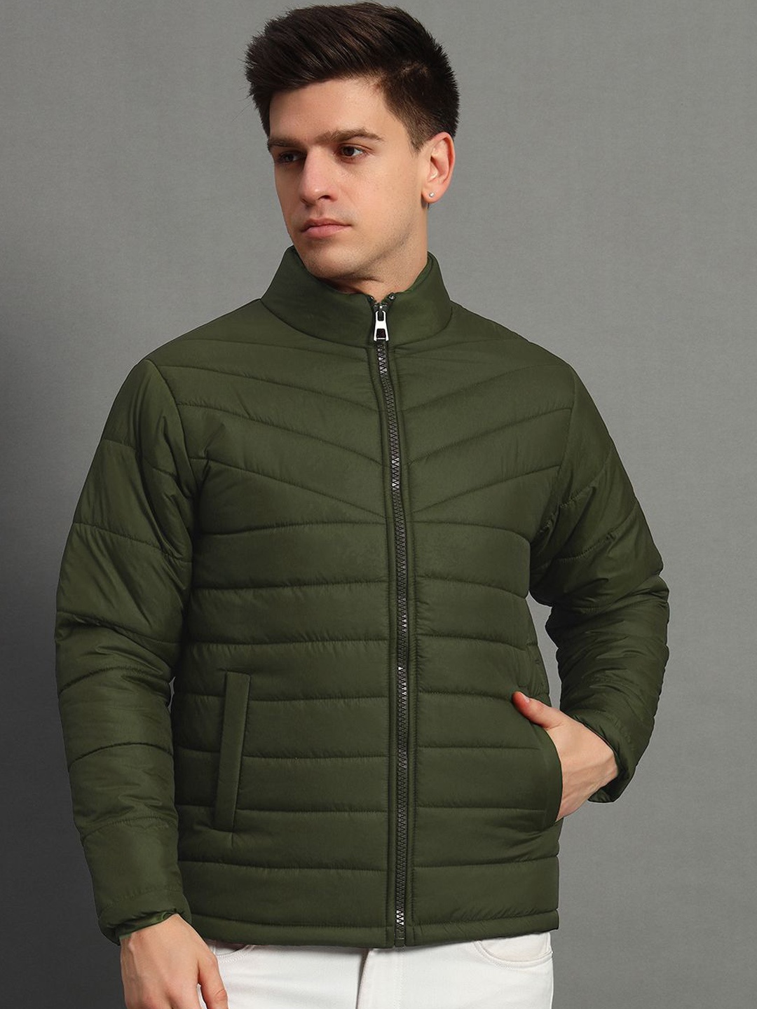 

GET GOLF Men Polyester Bomber Jacket, Olive