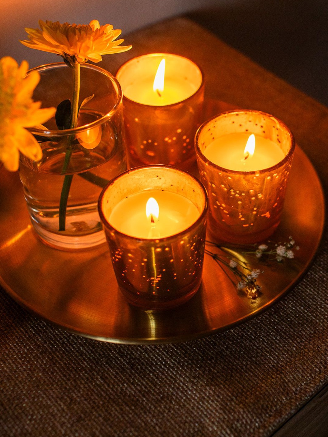 

10club Gold-Toned & White 3 Pieces Glass Soy Wax Votive Scented Jar Candles