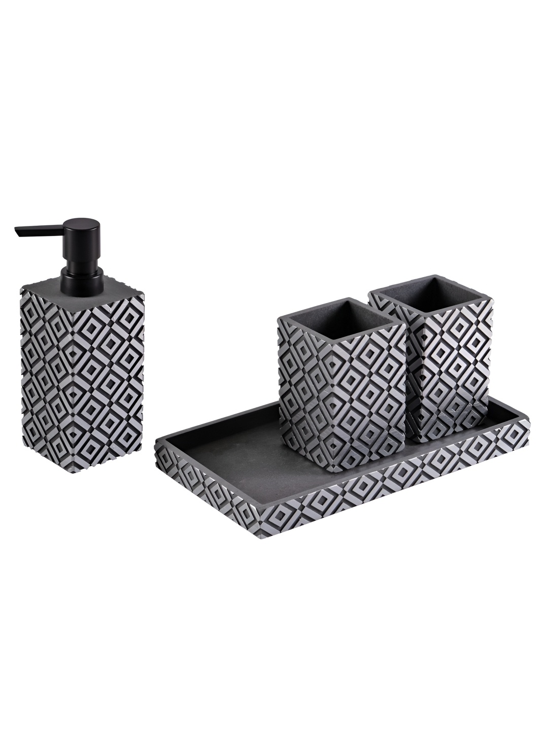 

Freelance Grey 4 piece Geometric Polyresin Bath Accessories Set