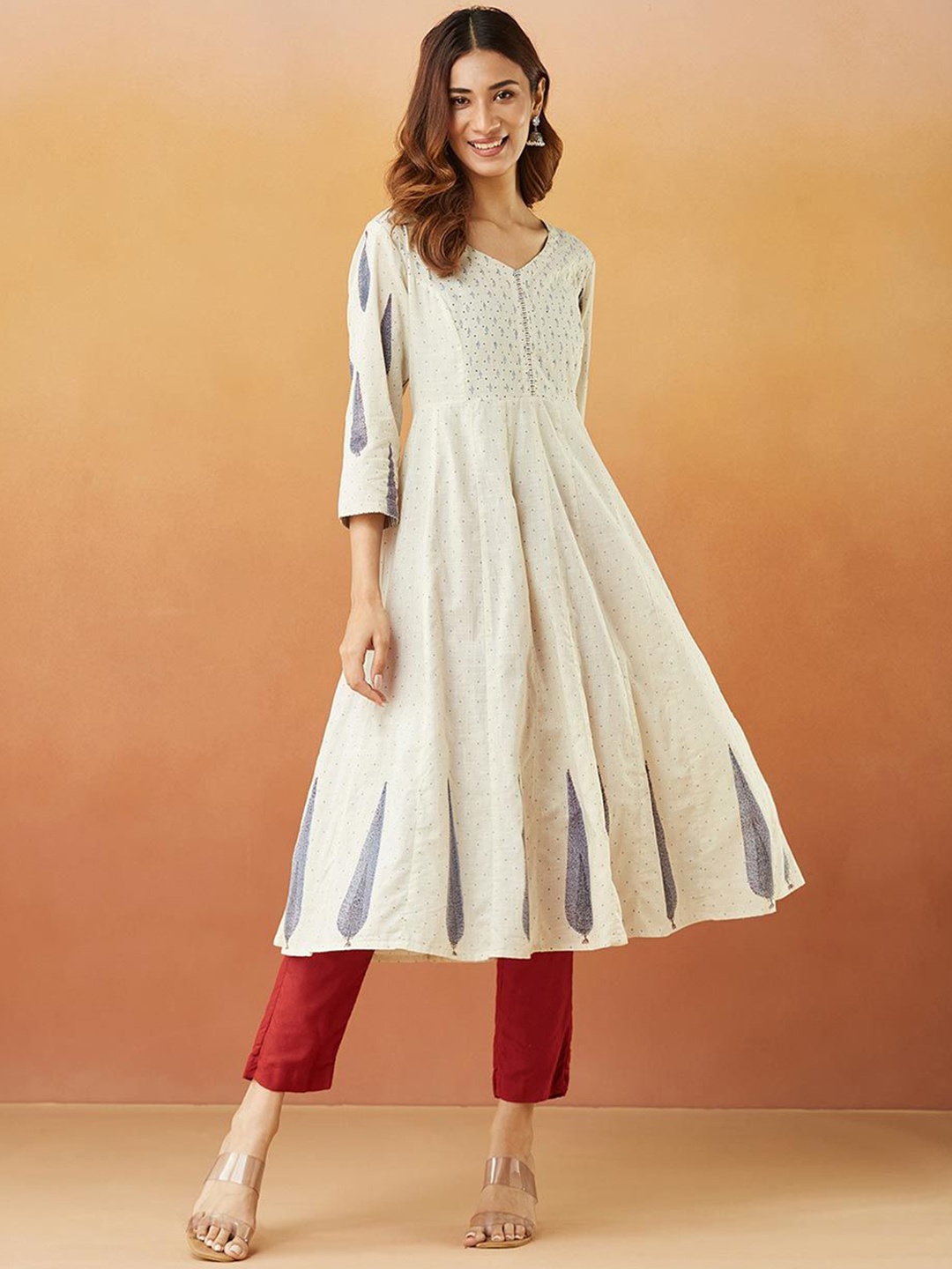 

Fabindia Women Ethnic Motifs Printed Kurta, Off white