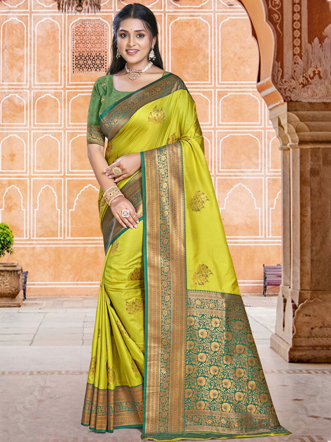 

SANGAM PRINTS Woven Design Silk Blend Designer Tussar Saree, Sea green