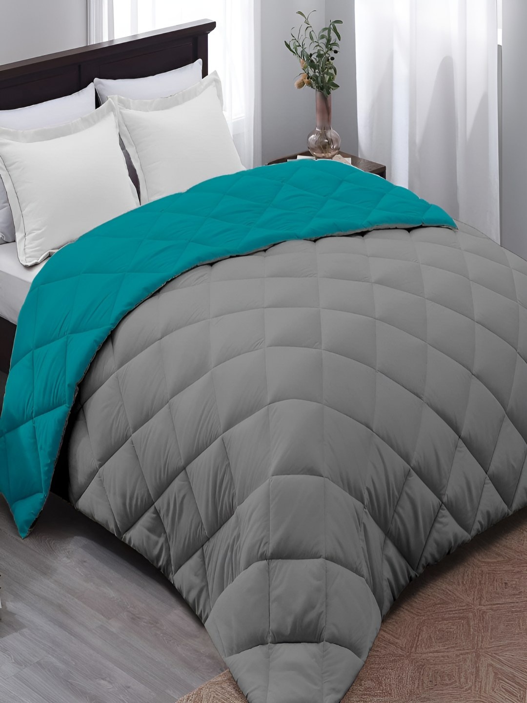 

tundwal's Teal & Grey Heavy Winter 210 GSM Single Bed Comforter