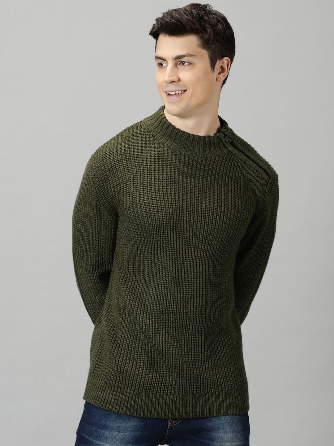 

BLACK BUCK High Neck Side Zipper Sweater, Olive