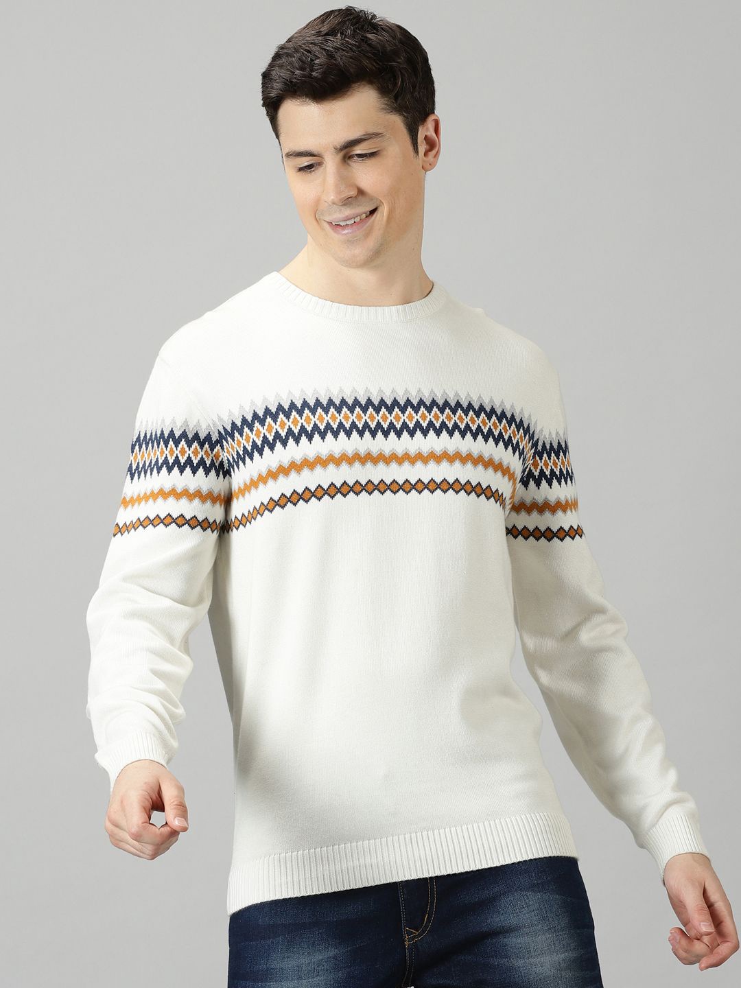 

BLACK BUCK Fair Isle Crew Neck Sweater, Off white