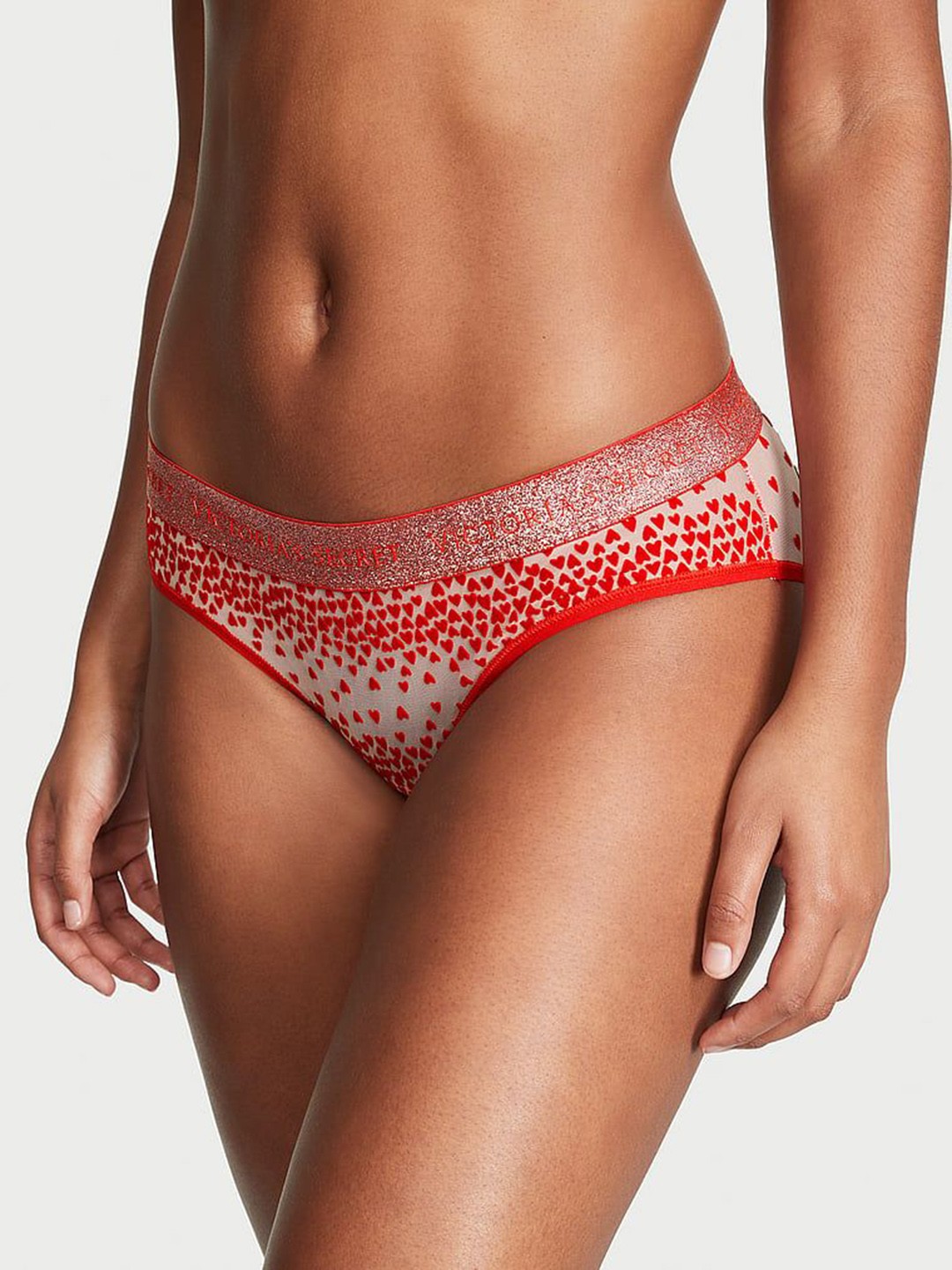 

Victoria's Secret PINK Cotton Logo Flocked Mesh Hiphugger Panty 1124034260DM, White